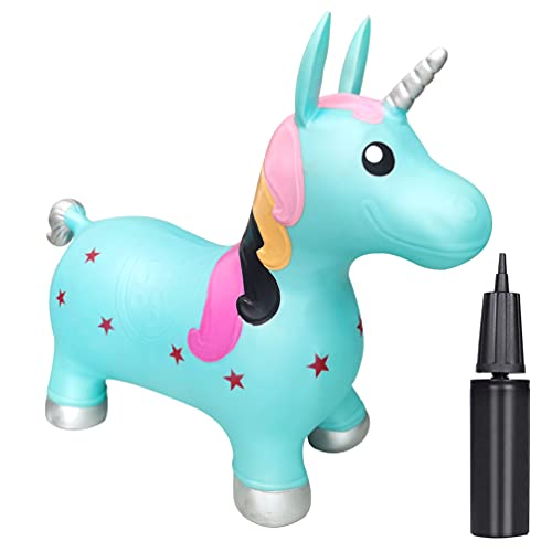 HotMax Bouncy Horse, Blue Unicorn Bouncer, Inflatable Plush Bouncy Animals Hopper for Toddlers, Waddle Unicorn Ride on Rubber Jumping Toys Baby First Birthday Gift 36 Month 3 4 Year Old Kid
