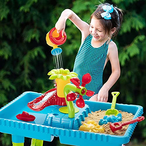 TEMI Sand Water Table Outdoor Toys - Toddler Activity Table Sandbox Toy Sensory Table Summer Toys Beach Play Table 27 Pcs Accessories for Baby Kids Children