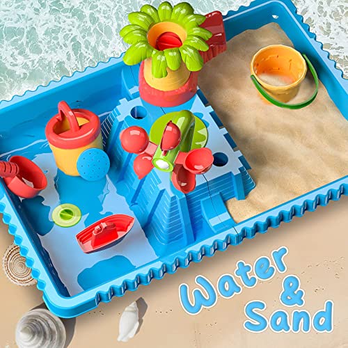 TEMI Sand Water Table Outdoor Toys - Toddler Activity Table Sandbox Toy Sensory Table Summer Toys Beach Play Table 27 Pcs Accessories for Baby Kids Children