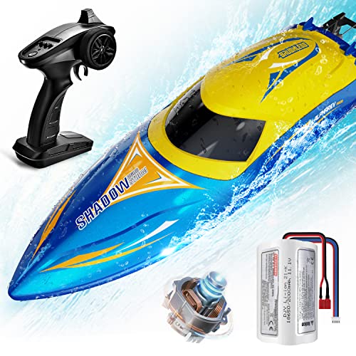 RC Boat- ALPHAREV R608 Brushless Remote Control Boat for Adults and Kids, 35+KMH Fast RC Boat with Rechargeable Battery for Lakes and Sea